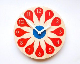 Huge range of unique modern homeware with a by ObjectifyHomeware Farmhouse Wall Clock, Pine Plywood, Cool Clocks, Oversized Wall Clock, Modern Clock, Wood Clocks, Geometric Wall Art, Blue Dot, Clock Face