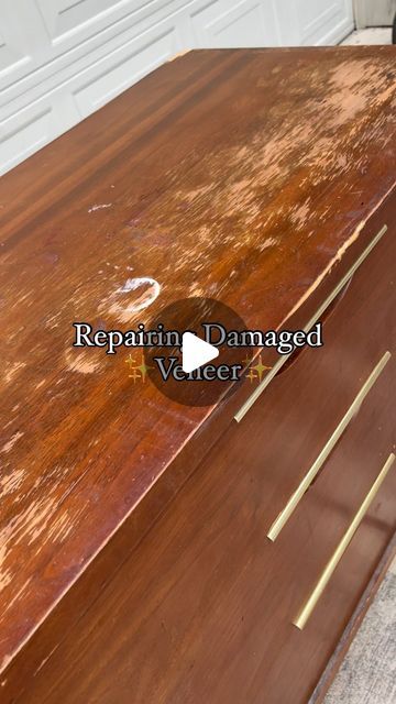 Fixing Veneer On Furniture, Refinishing Veneer Furniture, Veneer Furniture Makeover, Carbide Scraper, Veneer Furniture, Epoxy Putty, Dresser Top, Furniture Flip, Furniture Flips