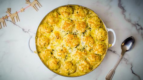 Cheddar Dumplings, Donal Skehan, Cobbler Topping, Sbs Food, Chicken Pie, Chicken Pot, Frozen Peas, Chicken Pot Pie, Butter Chicken