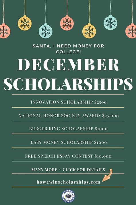 December Scholarships to Unwrap Now - Find College Money December Scholarships, Senior Year Planning, High School Scholarships, Scholarships For College Students, Grants For College, College Checklist, School Scholarship, Financial Aid For College, Student Scholarships