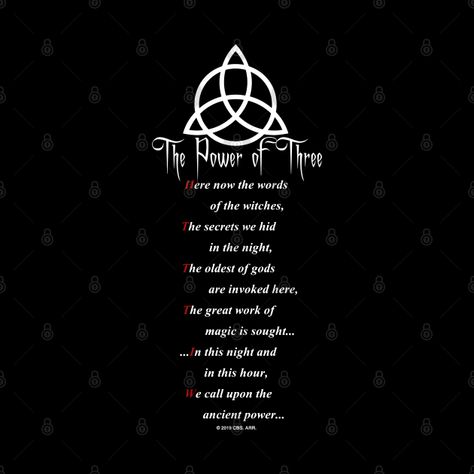 Power Of Three Spell, Power Of Three Tattoo, Hekate Full Moon Ritual, Signs From Hekate, Moon Phases Spell Work, Spells From The Book Of Shadows Charmed, Charmed Tv Show Book Of Shadows Spells, Witchcraft Design, Wiccan Quotes