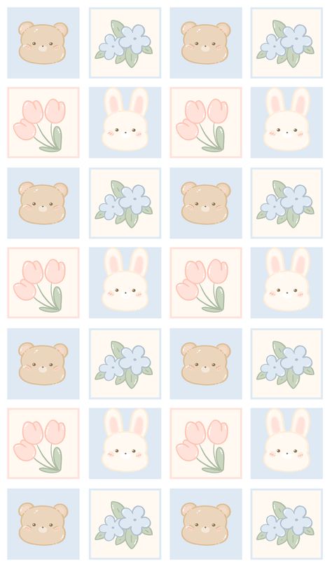 Cute Phone Background, Bear And Bunny, Flowers And Animals, Cute Background, Patterns Printable, Cocoppa Wallpaper, Bunny Wallpaper, Bunny And Bear, Paper Stuff