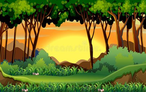 Forest. Illustration of a scene of a forest at sunset , #AFFILIATE, #Illustration, #Forest, #scene, #sunset, #forest #ad Cartoon Sunset, Forest At Sunset, Landscape Wall Painting, Farm Cartoon, Forest Cartoon, Sunset Hills, Artsy Background, Photoshop Backgrounds Backdrops, Il Re Leone