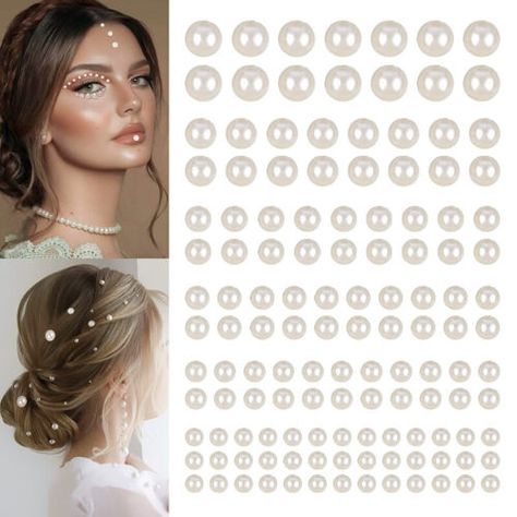 Face Pearls, Hair Pearls, Pearl Tattoo, Stickers Face, Eyebrow Jewelry, Prom 2023, Face Gems, Face Jewels, Nail Art Wedding