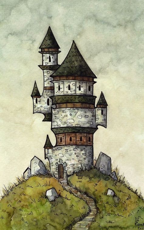 Wizard Drawings, Tower Drawing, Wizard Tower, Gothic Drawings, Castle Drawing, Building Sketch, Building Drawing, House Sketch, Medieval Houses