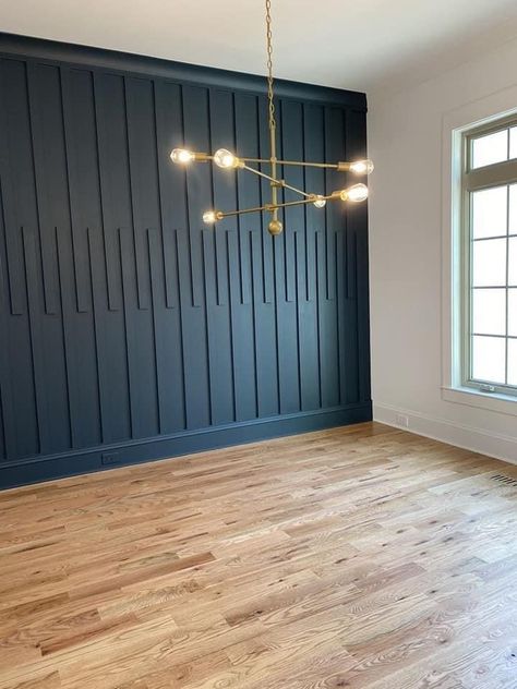 Wood Accent Wall Ideas, Navy Accent Walls, Wood Feature Wall, Wooden Accent Wall, Wood Wall Design, Accent Wall Ideas, Blue Accent Walls, Dining Room Accents, Room Accent Wall