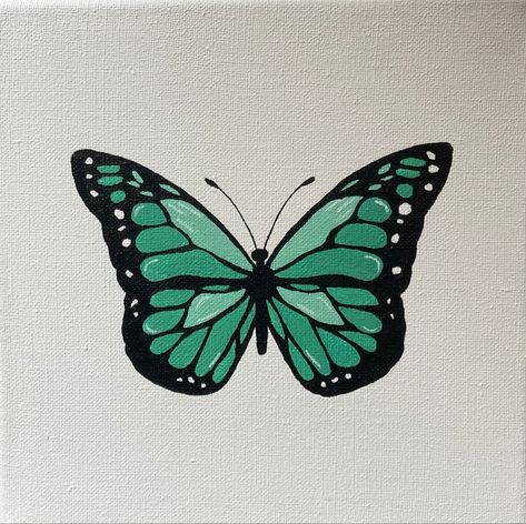 Green Butterfly Painting On Canvas, Butterfly Drawing Acrylic, Green Butterfly Painting, Mariposas Aesthetic, Mint Green Butterfly, Butterfly Painting On Canvas, Butterfly Acrylic Painting, Easy Butterfly Drawing, Emoji Coloring Pages