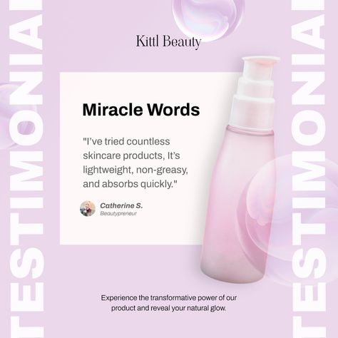 Pink Testimonial Ads Skincare Creative Ads Design, Testimonial Ad Design, Customer Review Post Design, Review Creative Ads, Testimonial Creative Ads, Instagram Testimonial Design, Testimonial Post Design, Product Launch Design, Testimonial Design Layout