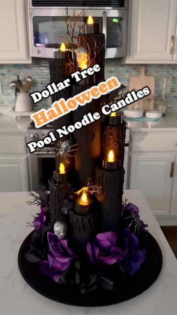 Laura Jeanne on Instagram: "Viral Halloween Pool Noodle Candles! 🕯️ This turned out better than expected and was fun and easy to make. Did I mention that it cost less than $10 to make?!! #halloweendecor #halloween2024 #Halloween #halloweenvibes #diycrafts #dollartreecrafts #foryoupageシ #spookyseason #fypviralシ" Pool Noodle Halloween Candles, Diy Crafts For Halloween, Halloween Crafts Diy Projects, Pool Noodle Candles, Pool Noodle Halloween, Halloween Lanterns Diy, Halloween Candles Diy, Pool Candles, Dollar Tree Halloween Decor