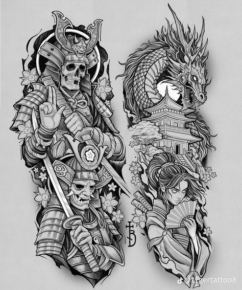 Egypt Tattoo Design, Japanese Hand Tattoos, Samurai Tattoo Sleeve, Japanese Tattoos For Men, Oni Tattoo, Minimalist Tattoo Ideas, Samurai Tattoo Design, Ancient Tattoo, Dragon Sleeve Tattoos