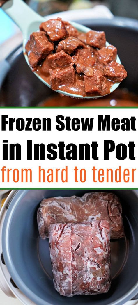 Frozen stew meat in Instant Pot so it turns out tender and juicy simmered in a thick flavorful gravy. Perfect protein packed meal. #stewmeatrecipe #frozenstewmeat #instantpotstewmeat Frozen Stew Meat Recipes Instapot, Cooking Stew Meat In Instant Pot, Instant Pot Frozen Stew Meat Recipes, Instant Pot Stewing Beef Recipes, How To Cook Stew Meat In Instant Pot, How Long To Cook Stew Meat In Instapot, Beef Stew Meat Recipes Instant Pot Easy, Tender Stew Meat Instant Pot, Pressure Cook Stew Meat