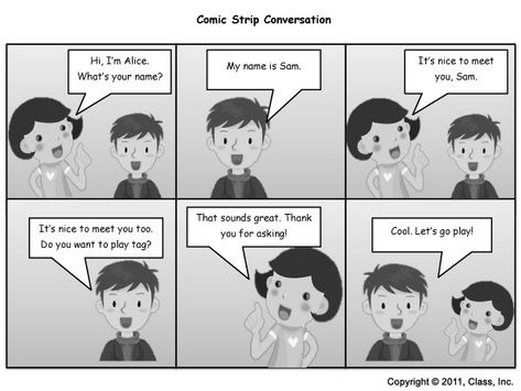 Comic Strip Conversations Comic Strip Conversations, Comic Strip About School, Two Kinds Comic, Comic Strip Template With Pictures, Comic Strip About Communication, Anime Conversation, Easy Comics, Easy Comics Strips, Comic Conversation