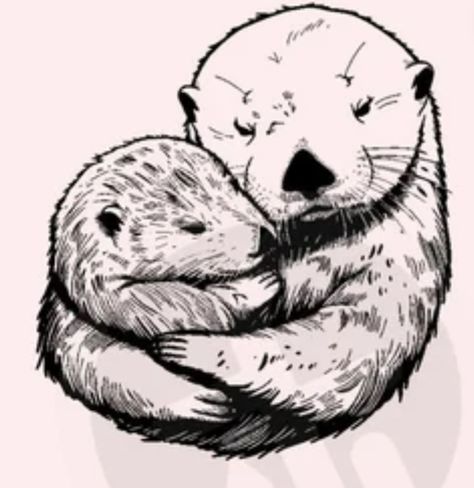 Two Otters Tattoo, Otters Tattoo, Otters Tattoo Holding Hands, Otter Family Tattoo, Otter Tattoo Holding Hands, Otter Swimming Tattoo, Otter Tattoos, Sea Otters Holding Hands Drawing, Otters Hugging