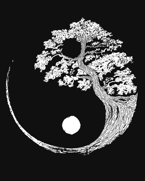 Yin Yang Art, Yin Yang Tattoos, White Drawing, Ying Yang, Bonsai Tree, Yin Yang, Japanese Art, Tree Of Life, Body Art