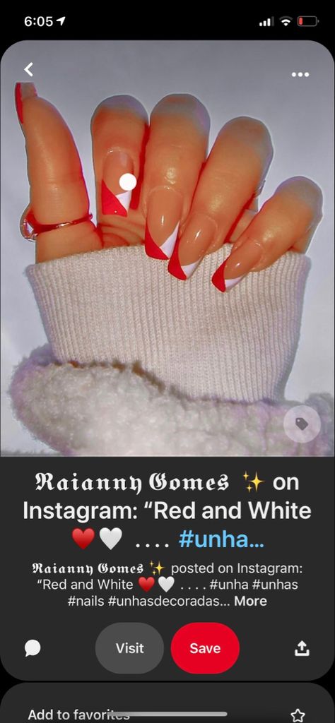 Red White Tip Nails, Red And White Tips Nails, Red And White French Tip Nails Coffin, White And Red French Tip Nails, Red And White French Tip Nails, Red French Tip Nails Coffin, Red French Tip Acrylic Nails, Red Hoco Nails, White Tip Acrylic Nails