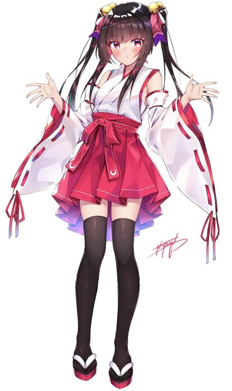 Shrine Maiden Art, Short Kimono Anime, Shrine Maiden Character Design, Shrine Maiden Outfit, Samurai Clothing, Senki Zesshō Symphogear, Shrine Maiden, Kimono Japan, Anime Kimono