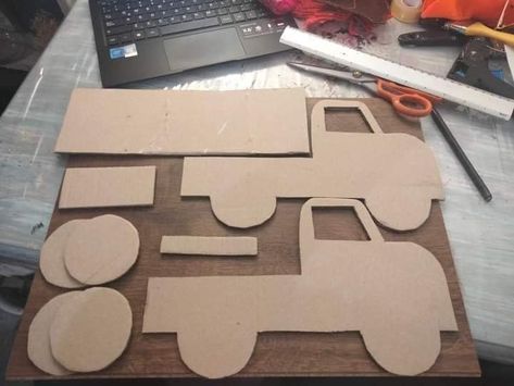 Diy Cardboard Truck, Truck Diy Ideas, Cardboard Truck, Christmas Concert Ideas, Truck Crafts, Diy Father's Day Crafts, Hand Art Kids, Cardboard Car, Fun Easter Crafts