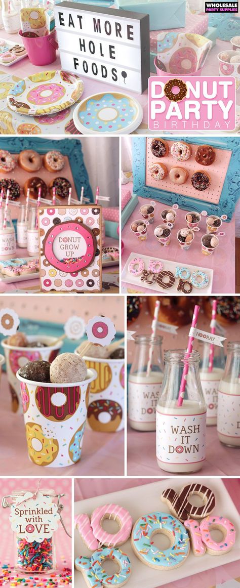 Donut Theme Party, Doughnut Party, Donut Themed Birthday Party, Grown Up Parties, Birthday Donuts, Donut Birthday Parties, 13th Birthday Parties, Donut Party, Girl Birthday Party