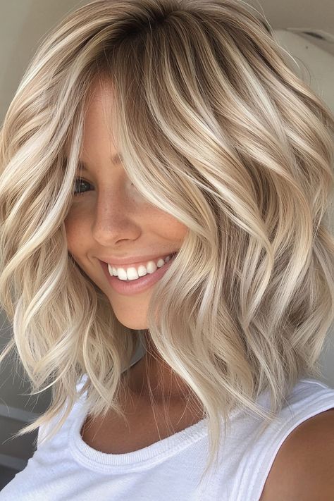 20+ Inspiring Short Wavy Hairstyles for Effortless Style in 2024 – CreativeBooster Warm Blonde Bob, Hairstyles For Pixie Cuts, Layered Blonde Bob, Light Blonde Bob, Medium Wavy Bob, Layered Blonde, Tousled Layers, Naturally Wavy Hair, Thanksgiving Hairstyles