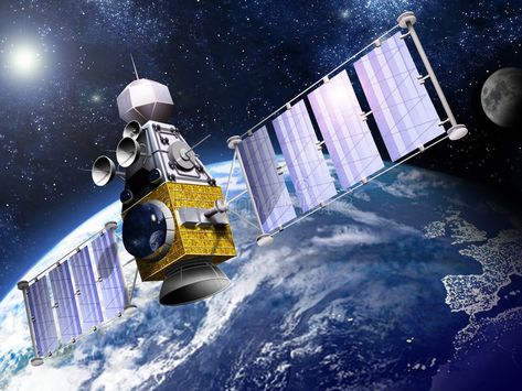 Military Satellite in Orbit. A military satellite is an artificial satellite use , #Sponsored, #military, #satellite, #Orbit, #Military, #Satellite #ad Orbit Illustration, Satellite Art, Artificial Satellite, Us Military, New Engine, Business Flyer, Sci-fi Spaceship, Google Images, Stock Illustration