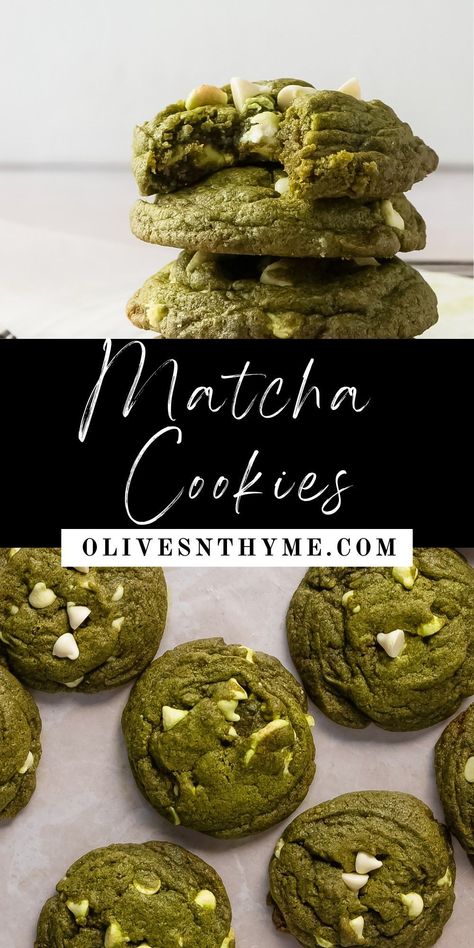 These matcha cookies are soft, chewy and gooey with crisp edges. They’re made with brown butter, matcha green tea and white chocolate chips. These matcha white chocolate cookies are a fun twist on the classic chocolate chip cookie you will love! Matcha Green Tea Cookies, Matcha And White Chocolate Cookies, Matcha Macadamia Cookies, Chewy Matcha Cookies, Brown Butter Matcha Cookies, Matcha Chocolate Cookies, White Chocolate Matcha Cookies, Matcha Cookie Recipe, Matcha White Chocolate Cookies