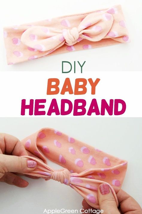 Fabric Headbands Diy, Baby Headband Sizes, Knotted Headband Diy, Diy Baby Bows Headbands, Diy Baby Headband, Make A Headband, Baby Headband Tutorial, Make Baby Headbands