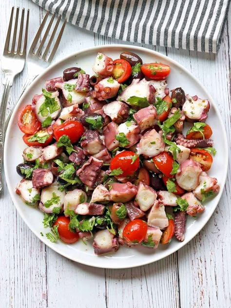 Octopus Salad Recipe, Greek Octopus, Healthy Deviled Eggs, Octopus Salad, Octopus Recipes, Crab Stuffed Mushrooms, Grilled Octopus, Healthy Inspiration, Seafood Recipes Healthy