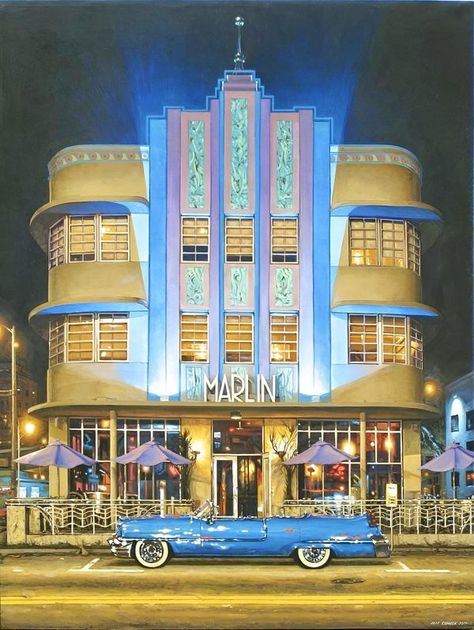 Mark Mayo Hotel At Night, Art Deco Exterior, Miami Beach Hotels, Miami Art Deco, Matchbook Art, House Photography, Miami Beach Florida, Ft Lauderdale, Architecture Design Concept