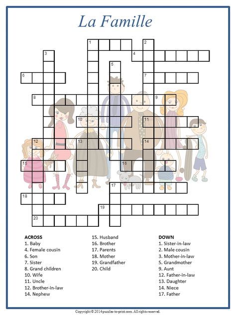 his printable crossword has the French words for various family members as answers.  The 24 clues are in English. French Family, French Worksheets, French Teaching Resources, French For Beginners, French Activities, Word Puzzle, French Language Lessons, Core French, French Education