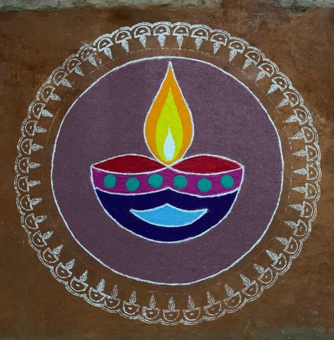 Here is my Diwali Rangoli 2019. Dipak Rangoli. Lamp Rangoli. Diva Rangoli For Diwali, Diva Rangoli Design, Diva Rangoli, Dipak Diwali, Diva Lamp, Diwali Essay, Country Engagement Photoshoot, Very Easy Rangoli Designs, Rangoli Designs Simple Diwali