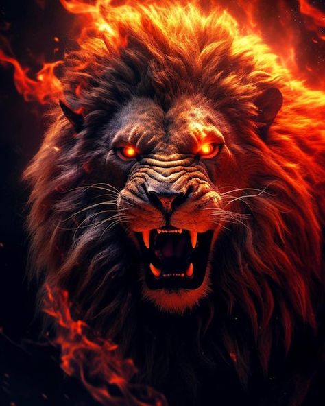 León con ojos de fuego sobre un fondo ne... | Premium Photo #Freepik #photo #leon #leon #rugido #rugiente A Lion, Lion, Wallpapers