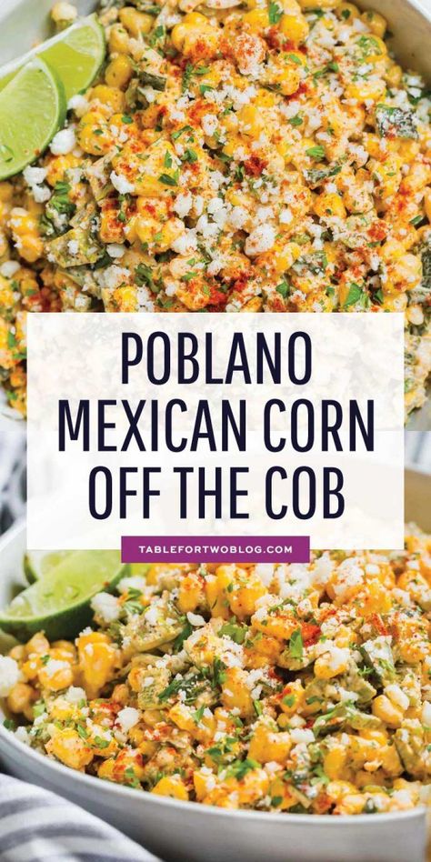 A different take on the original Mexican street corn off the cob. This poblano Mexican street corn off the cob is extra creamy, smoky, and flavorful! #mexicancorn #corn #cornrecipes #offthecob Street Corn Off The Cob, Corn Nachos, Corn Mexican, Salad Mexican, Casserole Mexican, Corn Off The Cob, Mexican Street Corn Recipe, Street Corn Recipe, Mexican Corn Salad