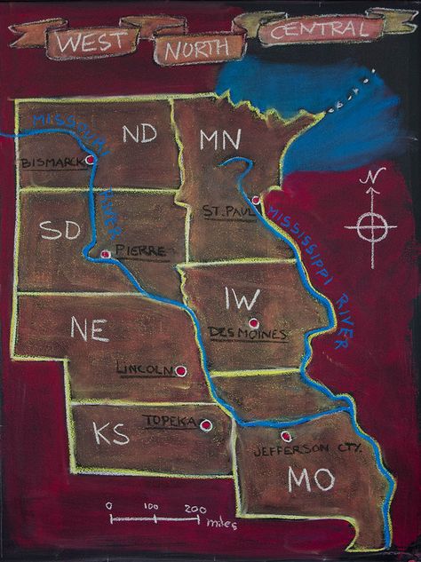 5th Grade: US Geography; West North Central States Waldorf Geography, North South East West Worksheet, 5 Themes Of Geography Middle School, Homeschool Chalkboard, 5th Grade Geography, North America Geography, Waldorf Grade 4 Local Geography, North America Physical Map, Waldorf Lessons