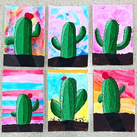 Value Cactus – Just Your Everyday Art Teacher Desert Paintings, Spring Art Projects, Kindergarten Art Projects, 2nd Grade Art, 6th Grade Art, 4th Grade Art, 5th Grade Art, 3rd Grade Art, Classroom Art Projects