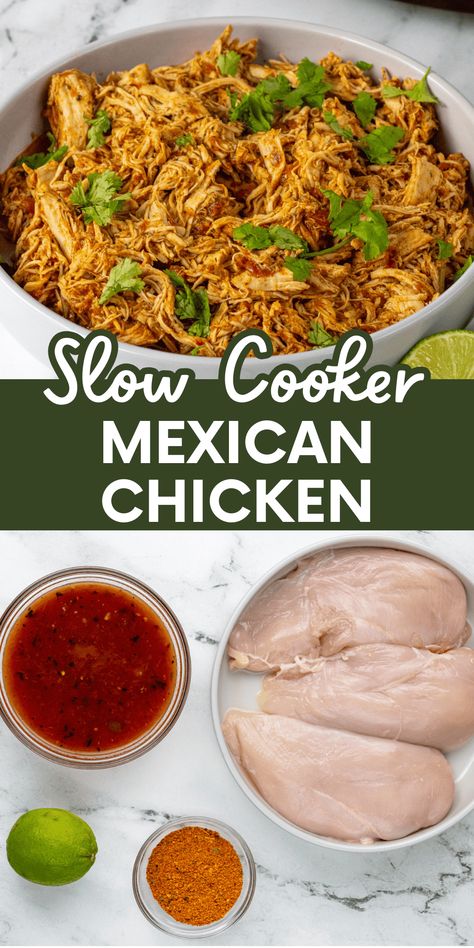 Do you need an easy way to make shredded chicken for tacos, enchiladas, casserole, or salads? I have a recipe for the tastiest crockpot Mexican shredded chicken. It’s so easy to make and you only need a few simple ingredients. Shredded Mexican Chicken Crockpot, Easy Mexican Shredded Chicken, Shredded Chicken For Tacos, Crockpot Shredded Chicken Tacos, Shredded Chicken Casserole, Chicken For Tacos, Enchiladas Casserole, Shredded Chicken Enchiladas, Crockpot Mexican