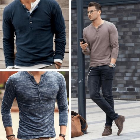 The 5 Best Henley Shirts For Men Henley Shirt Outfit, Denim Outfit Men, Shirt Outfit Men, Mens Fashion Casual Spring, Mens Fashion Sweaters, Mens Fashion Business Casual, Mens Fashion Casual Winter, Spring Outfits Men, Henley Shirt Men