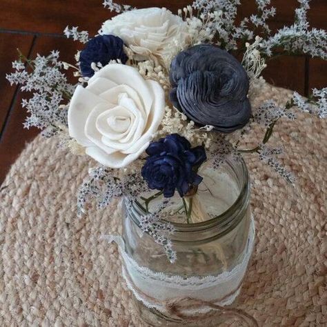 Grey Wedding Cakes, Fall Wedding Color Inspiration, Grey Fall Wedding, Navy And Grey Wedding, Wedding Cakes White, Groomsmen In Navy, Navy Napkins, Navy Bridesmaids, Wood Centerpieces