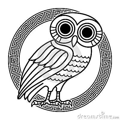 Greek Owl Tattoo, Greek Ornament, Owl Of Athena, Koine Greek, Delicate Tattoos For Women, Athena Owl, Engraved Illustration, Rune Tattoo, Owl Vector