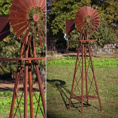 Huge Rustic Garden Windmill English Landscape Garden, Garden Windmill, Windmill Decor, Wind Mill, Door Decorating, Farmhouse Crafts, Wind Sculptures, Creek Bed, Farmhouse Garden