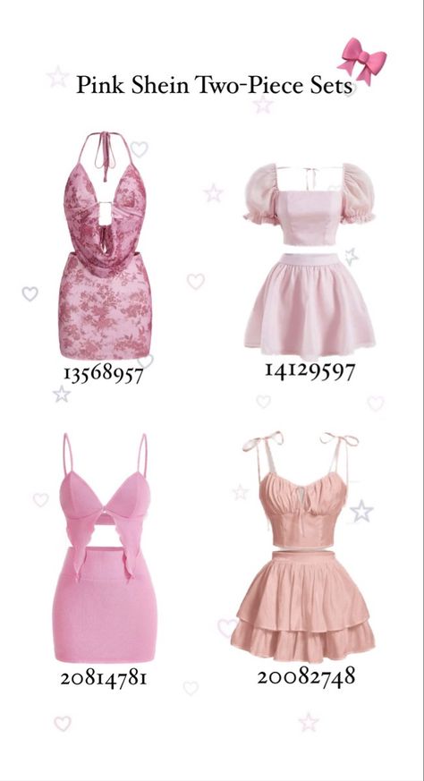 Four Two piece pink outfits inspired by Barbie Pink Two Piece Outfit, Outfits From Shein, Blue Dress Outfits, Barbie Inspired, Two Piece Outfits, Pink Two Piece, Outfits Y2k, Shein Outfits, Shein Dress