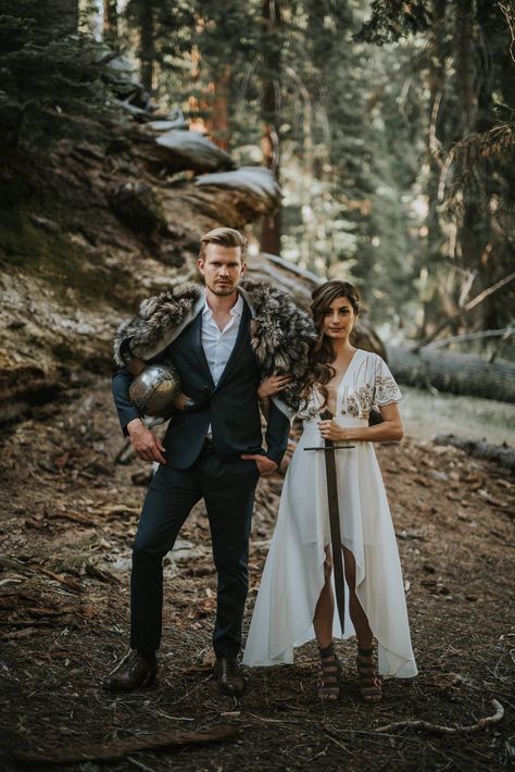 Viking themed wedding Viking Wedding Dress, Medieval Wedding Theme, Wiccan Wedding, Nordic Wedding, Nerdy Wedding, Pagan Wedding, Viking Wedding, Medieval Wedding, Natural Wedding Photography