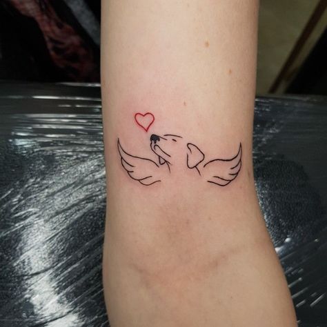 Dog Memorial Tattoos Chihuahua, Dogs In Heaven Tattoo, Dog Angel Wings Tattoo, Dog Heaven Tattoo, All Dogs Go To Heaven Tattoo, Tattoos For Passed Dogs, Dog With Wings Tattoo, Angel Dog Tattoo, Tattoo Ideas For Dogs That Have Passed