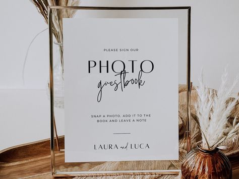 Editable Minimal Wedding Photo Guestbook Sign Template, Polaroid Guestbook Sign, Modern Printable Photo Guest Book Sign for Wedding, BP001 Photo Guest Book Sign, Sign For Wedding, Photo Guest Book, Minimal Wedding, Guest Book Sign, Wedding Signage, Sign Templates, Wedding Invitation Paper, Paper Template