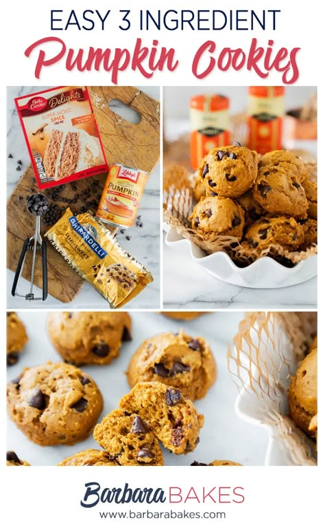 Pumpkin Chocolate Chip Cookies Easy Cake Mixes, Easy Pumpkin Chocolate Chip Cookies, Pumpkin Chocolate Chip Cookies Easy, Three Ingredient Cookies, 3 Ingredient Cookies, Fall Meals, Easy Chocolate Chip Cookies, Pumpkin Chocolate Chip, Pumpkin Chocolate Chip Cookies