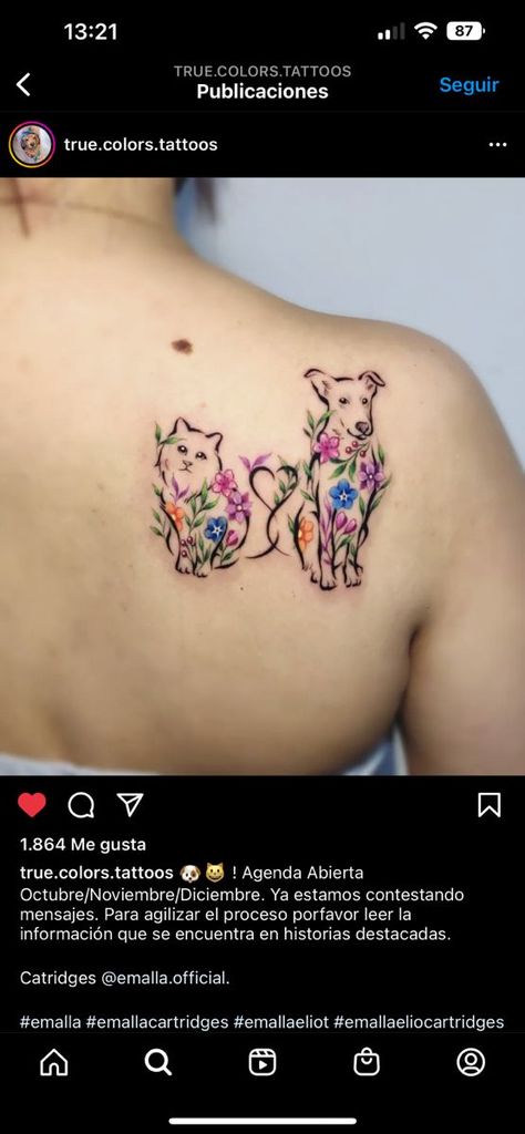 Find solace in the memories of your pet with a pet memory tattoo that keeps their spirit alive. #MemoriesOfMyPet #PetTribute Pitbull And Flowers Tattoo, Pug Memorial Tattoo, Flower Dog Tattoo, Pet Memory Tattoos, Cat Tattoo With Flowers, Dog Flower Tattoo, Floral Dog Tattoo, Dog Groomer Tattoo, Hippo Tattoo