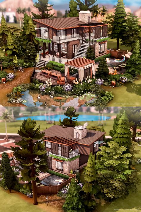 Vacation House Sims 4, Sims 4 Granite Falls Cabin, Unfurnished Sims 4 House, Sims 4 Forest House, Sims 4 Vacation House, Sims 4 Cabin, Cabin Wallpaper, The Sims 4 Lots, Forest Cabin