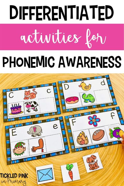 Differentiated phonemic awareness activities are critical in building strong foundational reading skills for your students. Learn more about fun, interactive ideas and activities that will meet the needs of all learners. These activities are perfect for any kindergarten or 1st grade classroom and include rhyming, beginning, middle, and ending sound activities. Beginning Sound Activities Kindergarten Literacy Centers, Phonic Awareness Activities Kindergarten, Phenomic Awareness Activities, Phonemic Awareness Centers Kindergarten, Kindergarten Phonemic Awareness Activity, Phonemic Awareness Activities First, Phonemic Awareness Activities Kindergarten, Preschool Phonemic Awareness Activities, Phonemic Awareness Activities Preschool