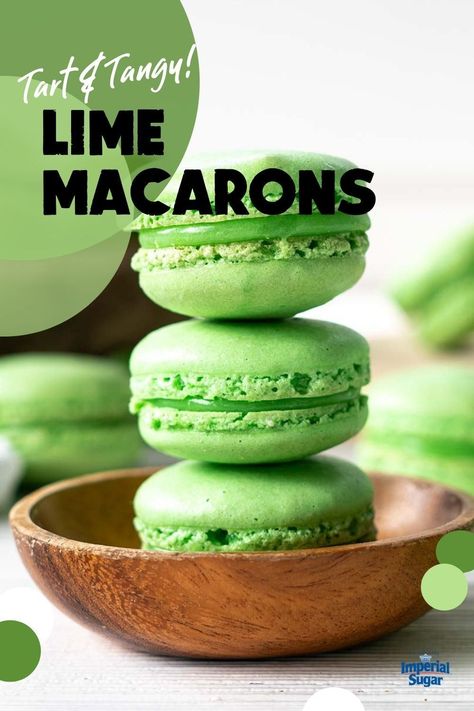 When it comes citrus flavors, most people want an intense flavor. Ours does not disappoint. Chef Eddy's Lime Macarons pop with bright lime curd filling. Making macarons a day ahead and keeping them in the refrigerator makes the center deliciously chewy. For more macaron and cookie recipes visit www.imperialsugar.com and pin your favorites. Made this recipes? Show us! #imperialsugar #macarons Lime Macarons, Macaron Sweet, Making Macarons, Lime Curd, Macaron Filling, Curd Filling, Dipped Cookies, Yellow Foods, Macaron Recipe