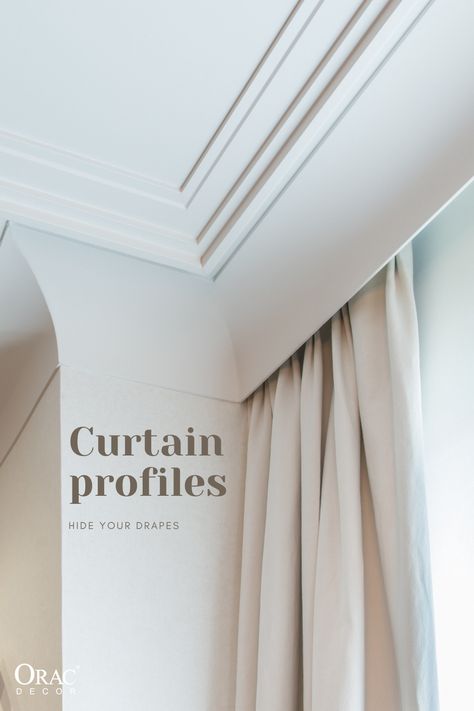 Curtain Ideas, Wall Molding, The Curtain, Curtain Designs, Cornice, Design Case, Beautiful Interiors, Ceiling Design, Moldings And Trim