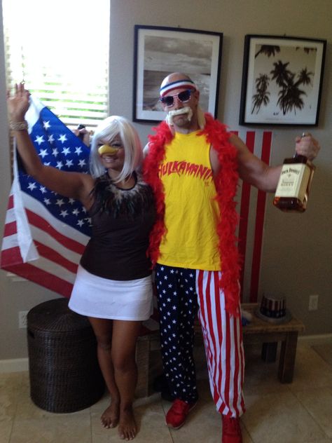 Bald eagle and hulk hogan 4th of July party costumes Bald Eagle Costume, Bald Halloween Costumes, Eagle Costume, Hulk Hogan, July Party, 4th Of July Party, Host A Party, Diy Party, Hulk